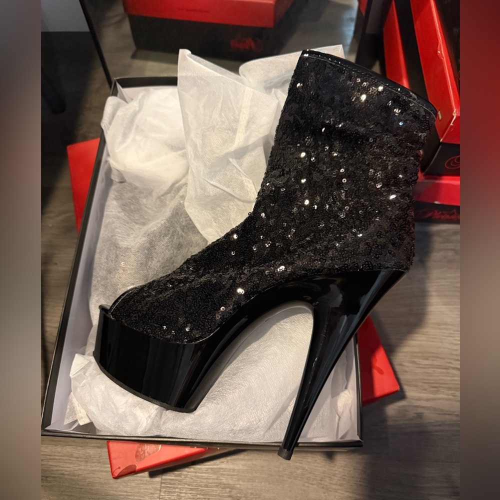 Pleaser Sequined Open Toe 6” Boot